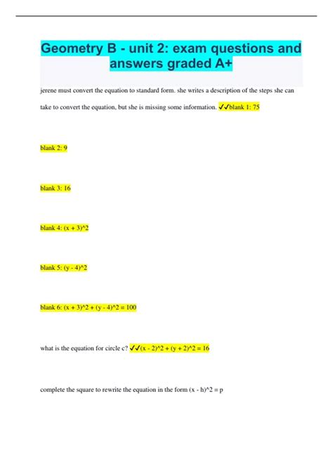 B Geometry Review Exam Answers