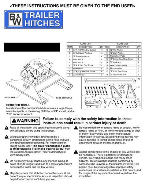 B and w hitch parts user manual. - Última mujer y el próximo combate..