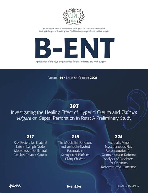 B-ent. Recently Published Papers in B-ENT. Get access to B-ENT details, impact factor, Journal Ranking, H-Index, ISSN, Citescore, Scimago Journal Rank (SJR). Check top authors, … 