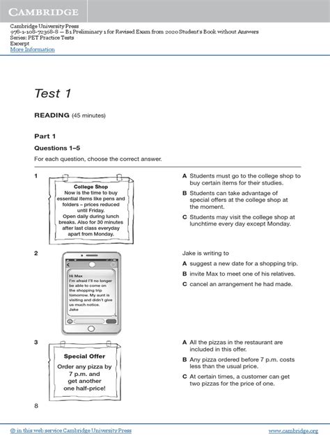 B1 Preliminary Test d