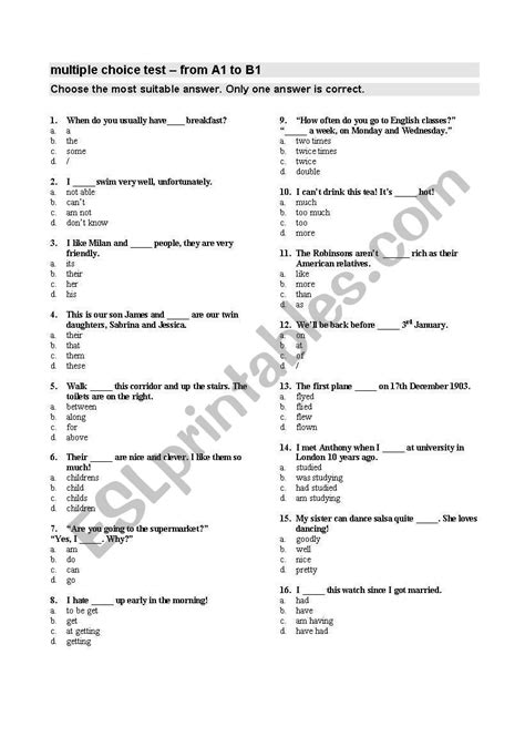 B1 grammar test multiple choice pdf.  Levels of Difficulty : Elementary Intermedi...
