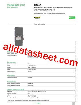 B125A Datasheet(PDF) - Schneider Electric