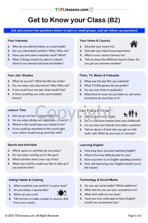 B2 conversation questions.  The 25 questions to practice conversation about ...