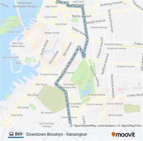 B69 bus route. The B69 bus (Downtown Bklyn Sands St Via Vanderbilt) has 45 stops departing from MC Donald Av/Cortelyou Rd and ending at Sands St/Pearl St. Choose any of the B69 bus stops below to find updated real-time schedules and to see their route map. View on Map Direction: Downtown Bklyn Sands St Via Vanderbilt (45 stops) Show on map Change direction 