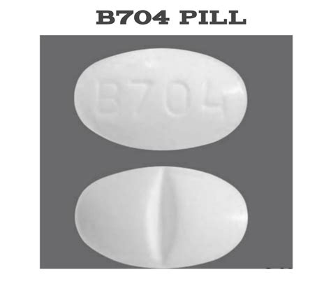 B704 oval pill. Further information. Always consult your healthcare provider to ensure the information displayed on this page applies to your personal circumstances. Pill Identifier results for "5 White and Oval". Search by imprint, shape, color or drug name. 