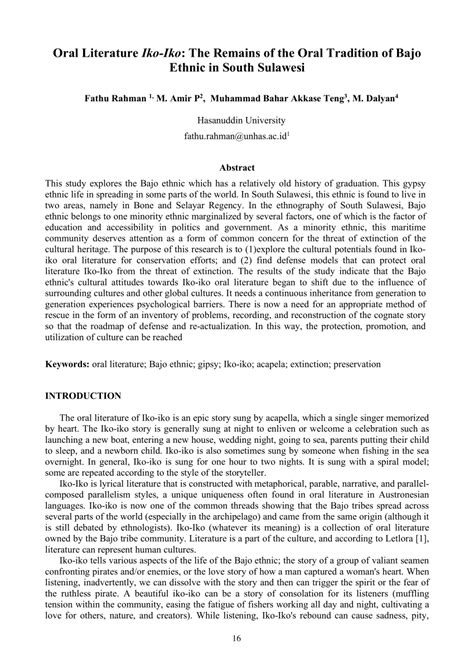 Bajo Ethnic in South Sulawesi Remains of the Oral Tradition of Oral ... - wintechmobiles.com