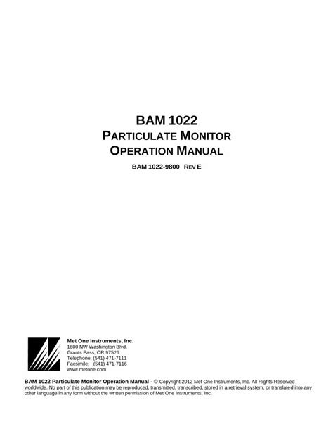 BAM 1022 PARTICULATE MONITOR OPERATION MANUAL