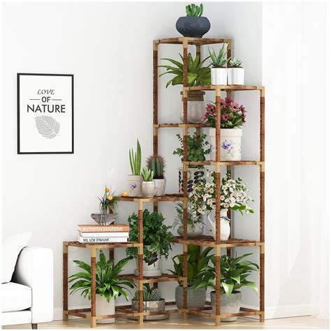 Bamworld Corner Plant Stand Indoor Tall Plant Shelf 5-tier Wood Plant ... - raincitystudios.com