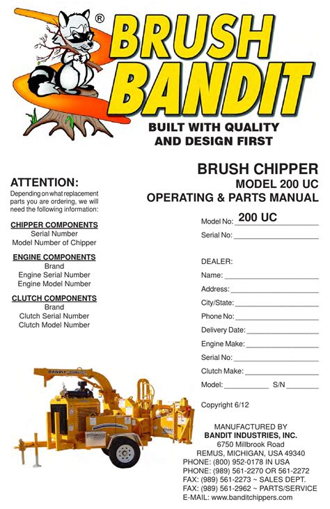 BANDIT 200UC OPERATING & PARTS MANUAL Pdf Download