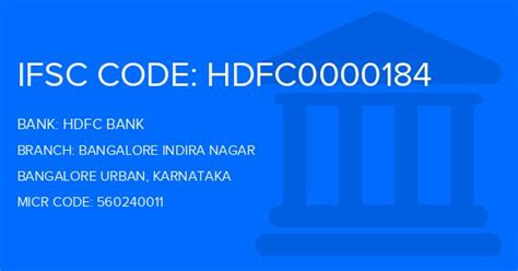 BANGALORE INDIRA NAGAR HDFC BANK IFSC Code: Check HDFC …