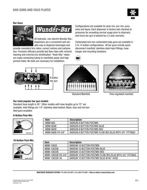 BAR GUNS AND COLD PLATES - Manitowoc Beverage Systems