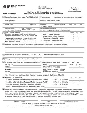 BCBS Claim Form to Pay Insured/Subscriber Fill and Sign Printable