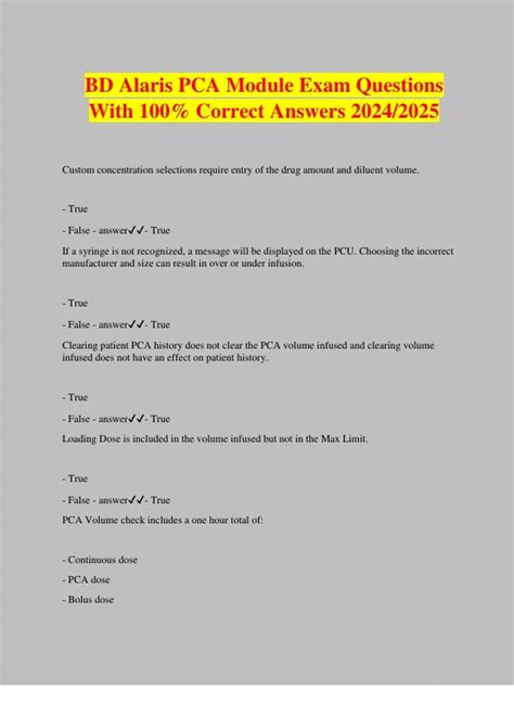 BD Alaris PCA Module Questions with 100 Correct Answers Latest