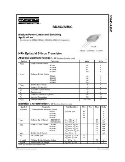 BD243/A/B/C NPN Epitaxial Silicon Transistor