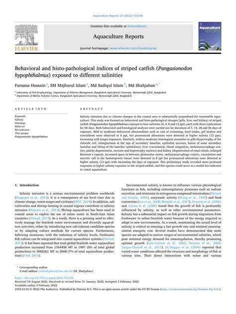 Behavioral and histo-pathological indices of striped catfish ( - raincitystudios.com