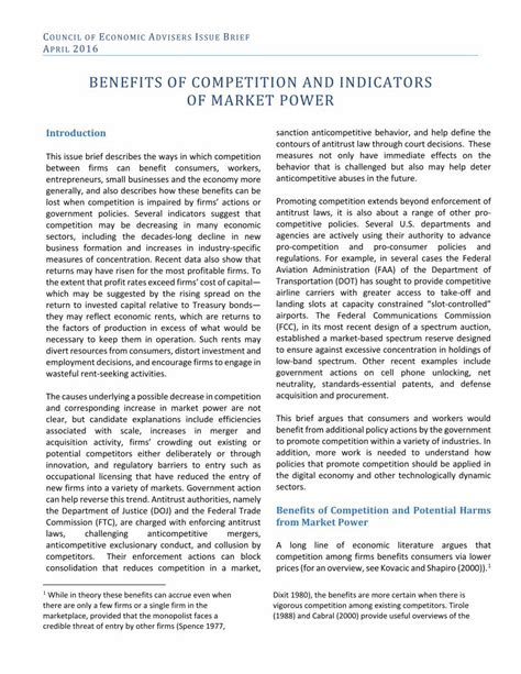 BENEFITS OF COMPETITION AND INDICATORS OF MARKET …