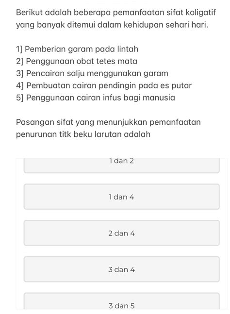 Berikut adalah beberapa pemanfaatan sifat koligati... - Roboguru - wintechmobiles.com