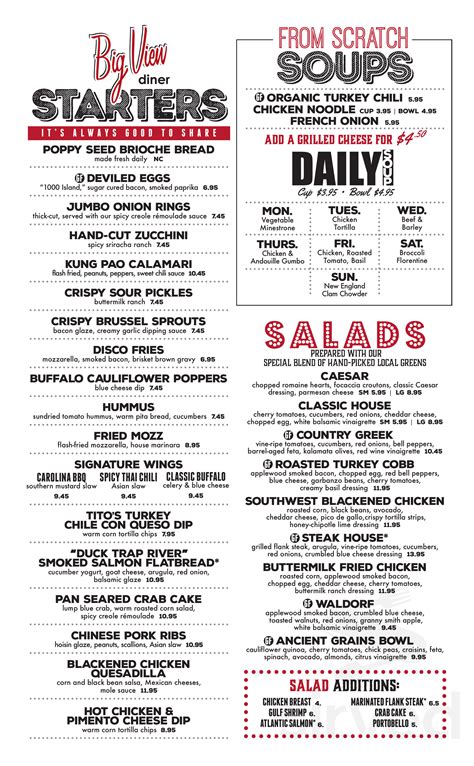 BIG VIEW DINER, Charlotte - Menu, Prices