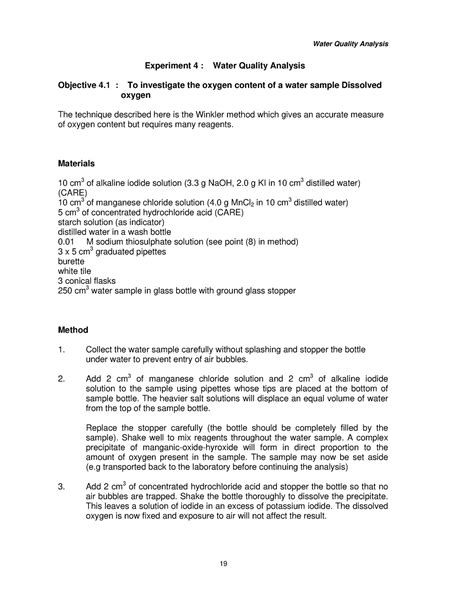 BIO330 Lab Manual Experiment 4 Water Quality Analysis