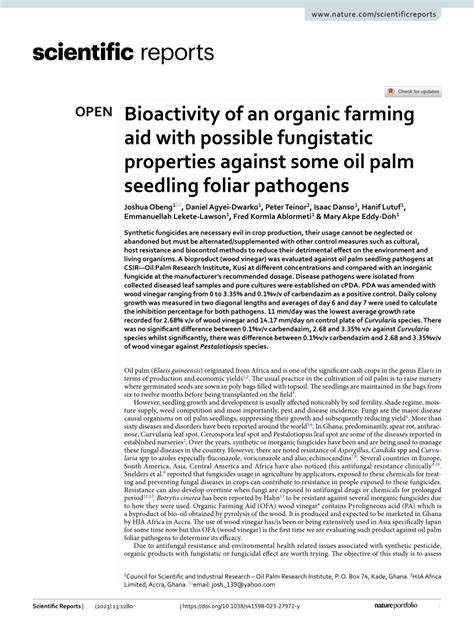 Bioactivity of an organic farming aid with possible fungistatic ... - raincitystudios.com