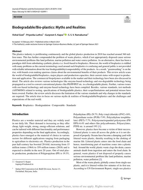 Biodegradable/Bio-plastics: Myths and Realities - Springer - wintechmobiles.com