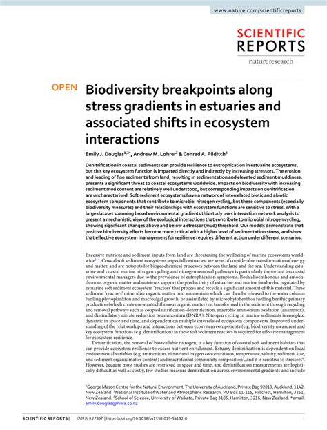 Biodiversity breakpoints along stress gradients in estuaries and ... - raincitystudios.com