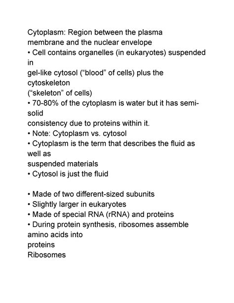 BIOL 1345 Module 3 Cell Structure - Cytoplasm: Region between