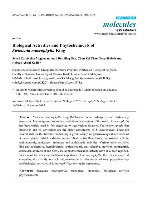 Biological Activities and Phytochemicals of Swietenia macrophylla King - raincitystudios.com