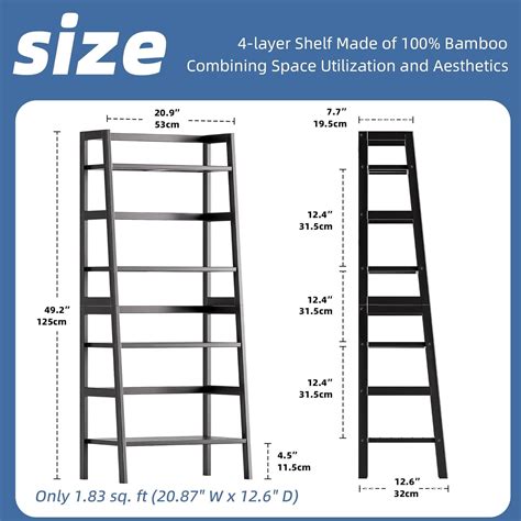Black Bookshelf, 4-Tier Ladder Shelf, Freestanding Leaning Bookcase ... - raincitystudios.com
