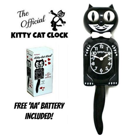 BLACK KITTY CAT CLOCK 3/4 Size -12.3/4 MADE USA - eBay