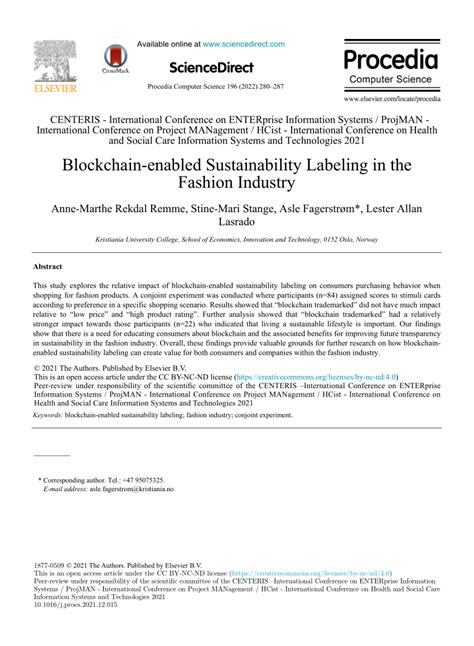 Blockchain-enabled Sustainability Labeling in the Fashion Industry ... - coolestguyplanet.net