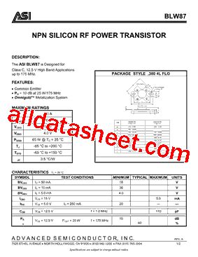 BLW87 datasheet - BLW87; VHF Power Transistor