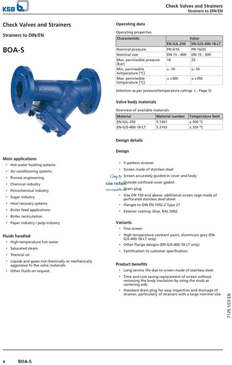 BOA-S - KSB AG - Flanged End Strainer Datasheet GlobalSpec