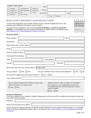 BODLEIAN LIBRARIES ADMISSION FORM - University of …