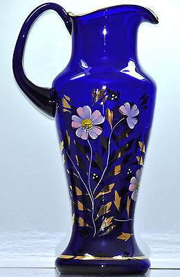 BOHEMIAN Glass-Egermann. "Cobalt Floral Pitcher" …