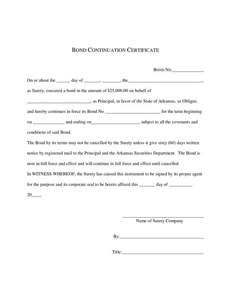 BOND CONTINUATION CERTIFICATE - Arkansas Securities …