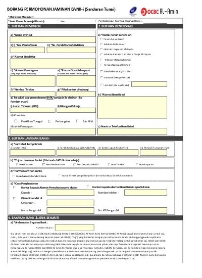 BORANG PERMOHONAN JAMINAN BANK-i (Sandaran Tunai)