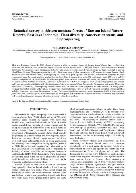 Botanical survey in thirteen montane forests of Bawean Island Nature ... - raincitystudios.com
