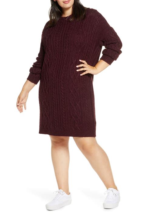 BP. Long Sleeve Cable Knit Sweater Dress (Plus Size) Nordstrom