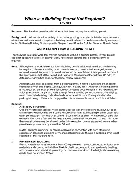 BPC005 When Is a Building Permit Not Required