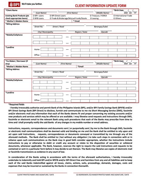 BPI Client Information Update Form Fill and Sign Printable Template