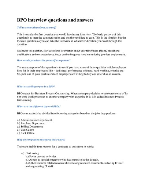 BPO interview questions and answers