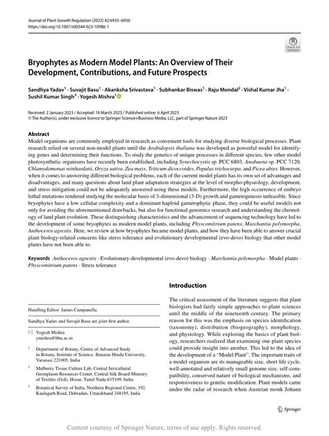 Bryophytes as Modern Model Plants: An Overview of Their ... - Springer - muktibox.com
