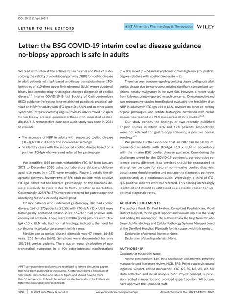 BSG Interim Guidance: COVID-19 specific non-biopsy protocol for …