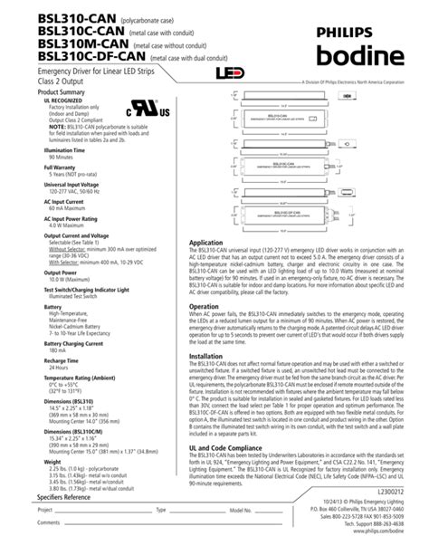 BSL310CAN Spec Sheet