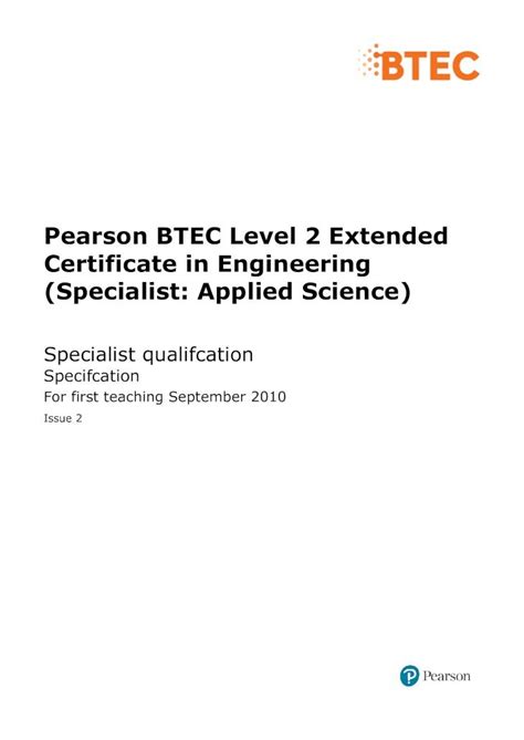 BTEC Level 2 Extended Certificate in Applied Science - cwc.ac.uk