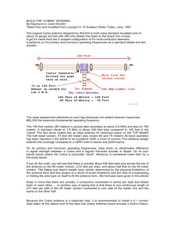 BUILD THE COBRA ANTENNA By Raymond A. Cook W4JOH …