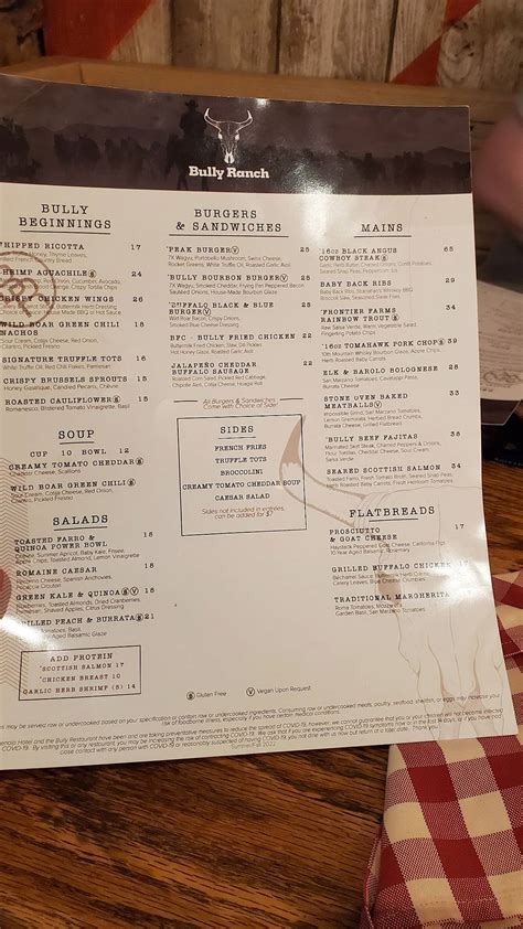 BULLY RANCH RESTAURANT, Vail - Menu, Prices, Restaurant …