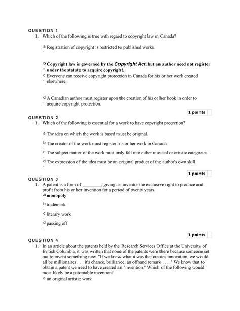 BUS LAW IP Quiz - BUS LAW IP Quiz - QUESTION 1 1. Which of