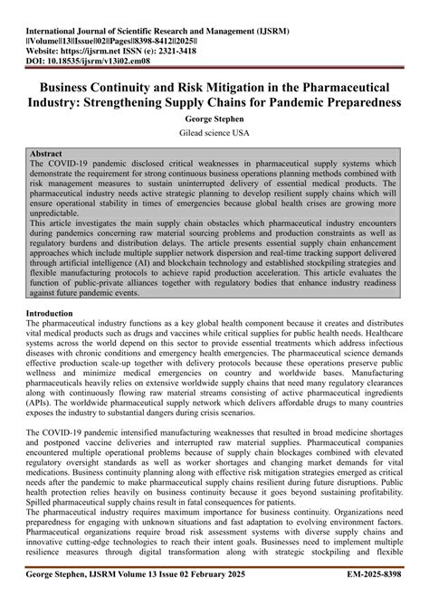Business Continuity and Risk Mitigation in the Pharmaceutical Industry ... - coolestguyplanet.net